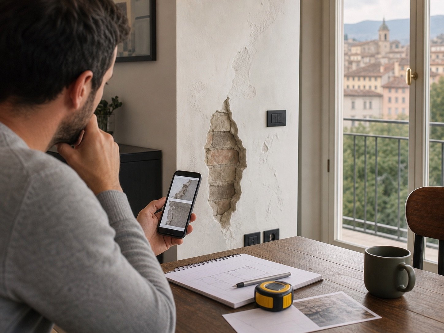 Cliente che valuta un problema murario a Bergamo