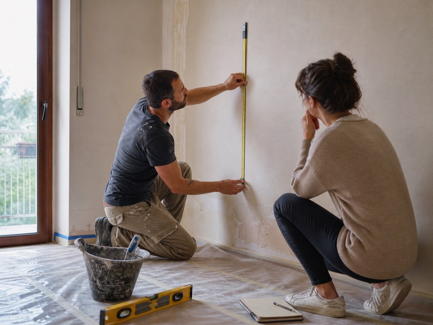 Muratore Bergamo durante valutazione e misurazione del lavoro